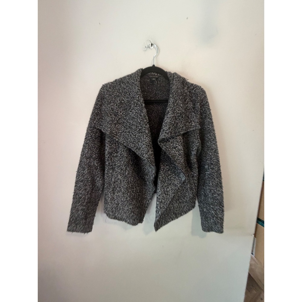 Ann Taylor Grey Marl Boucle Draped Open Front Cardigan Sweater Small